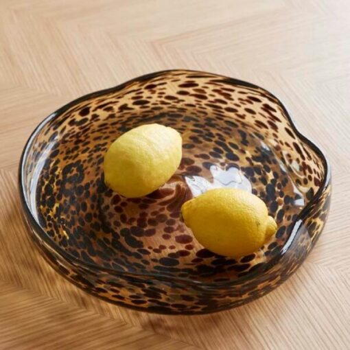 leo bowl tray round glass yellow brown schaal glas geelbruin tykky hubsch interior woonaccessoires
