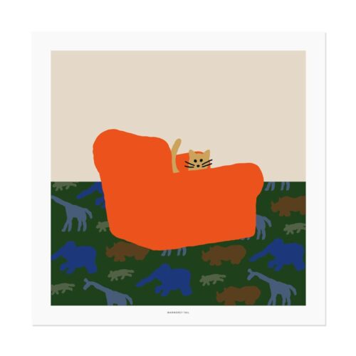 warmgrey tail poster print armchair red with cat 50x50 tykky