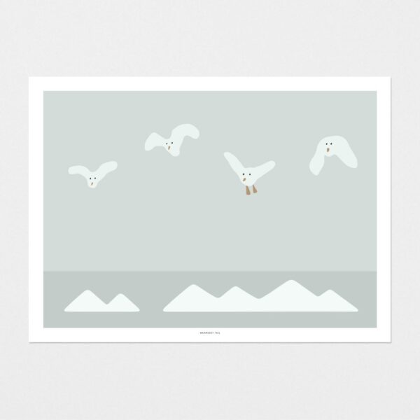 warmgrey tail poster print flying seagulls 50x70 tykky